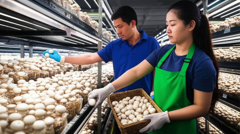 Fresh organic mushrooms at BALARAMA BHUVENTURE PVT LTD farm